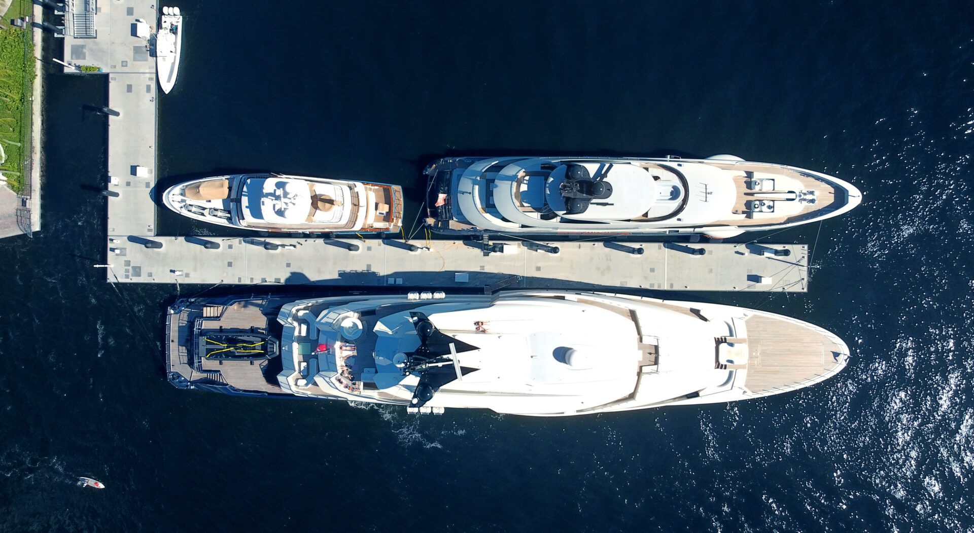Bird's eye shot of yachts docked at Pier Sixty-Six marina in Fort Lauderdale