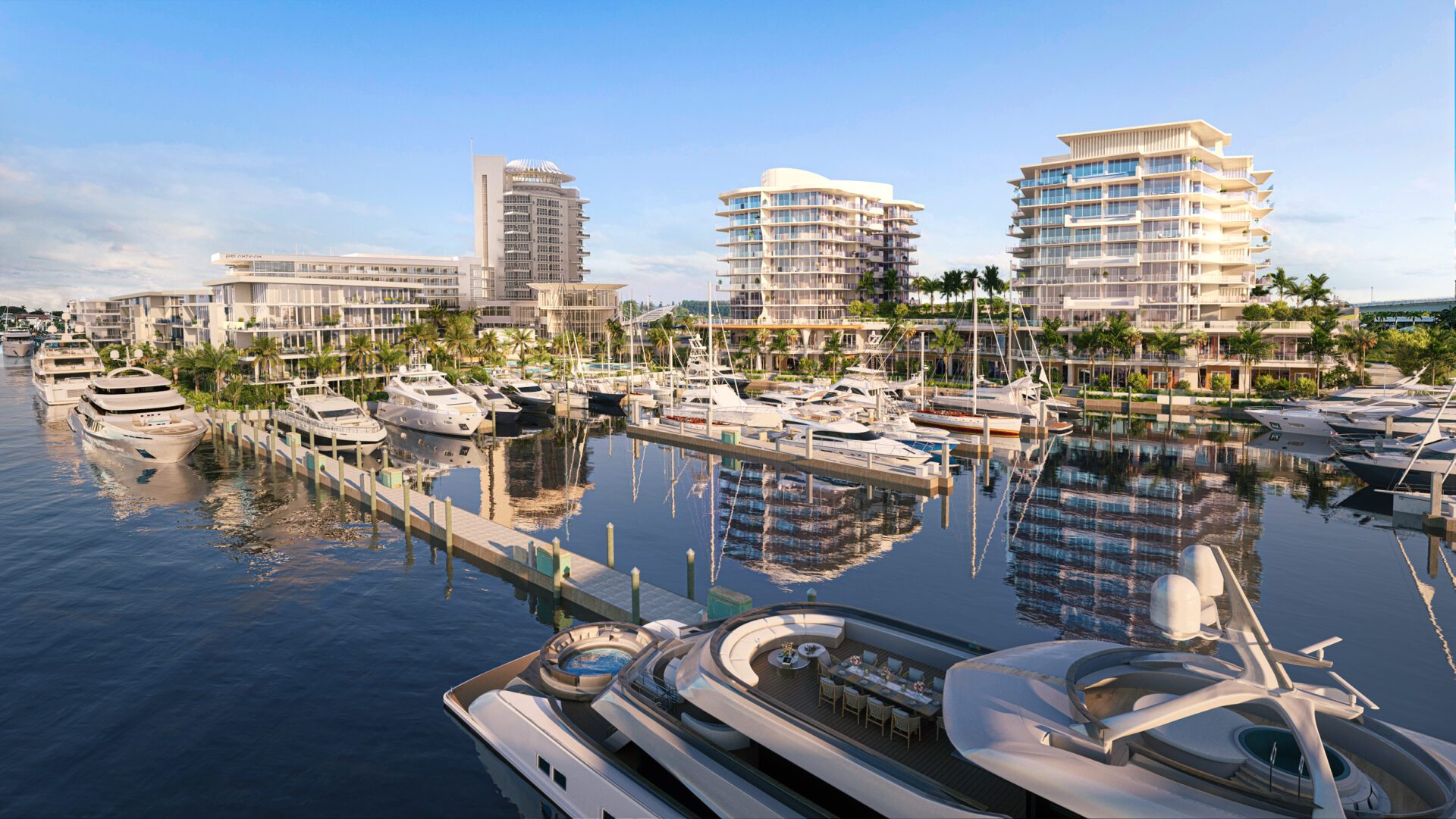 View of Pier Sixty-Six Marina with hotel and residences in the background